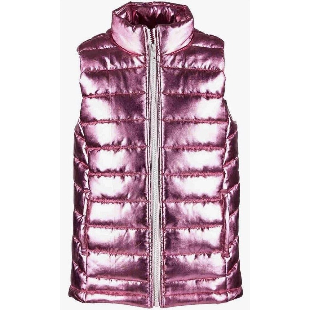 Girls kids Shiny Metallic Pink Puffer Jacket Vest Size Large Pockets
